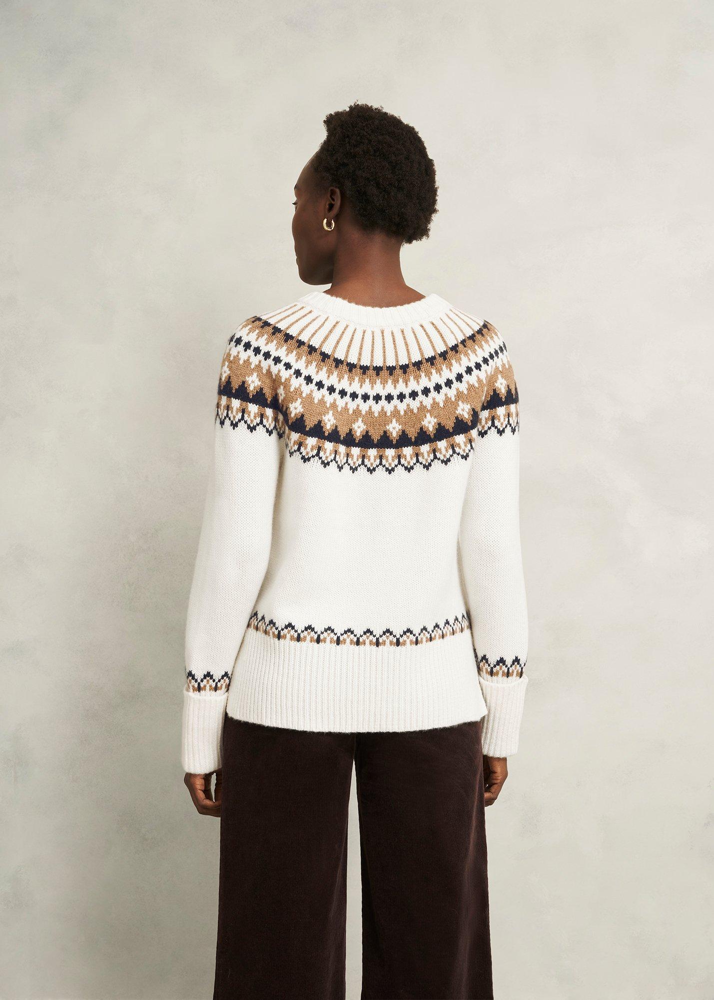 Anya Fairisle Chunky Crew Jumper, Ivory Camel, hi-res