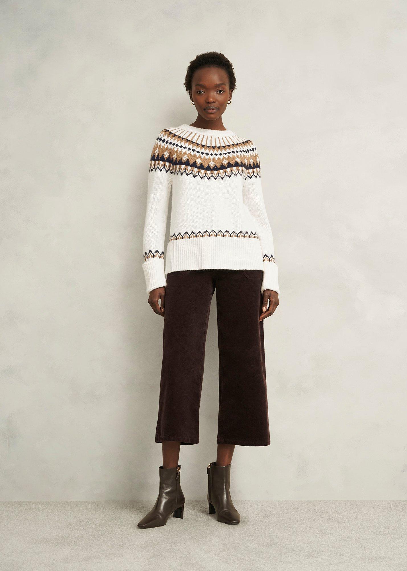 Anya Fairisle Chunky Crew Jumper, Ivory Camel, hi-res