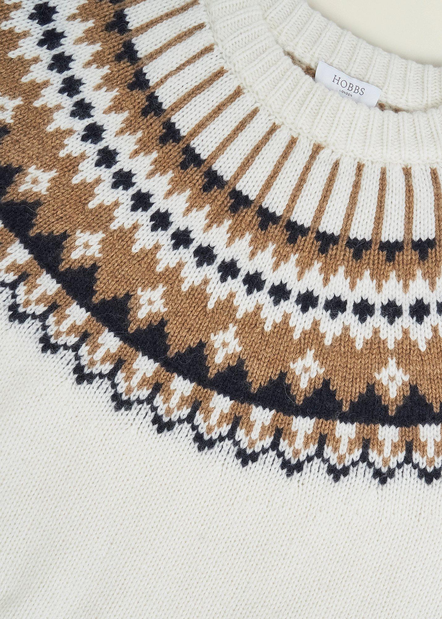 Anya Fairisle Chunky Crew Jumper, Ivory Camel, hi-res