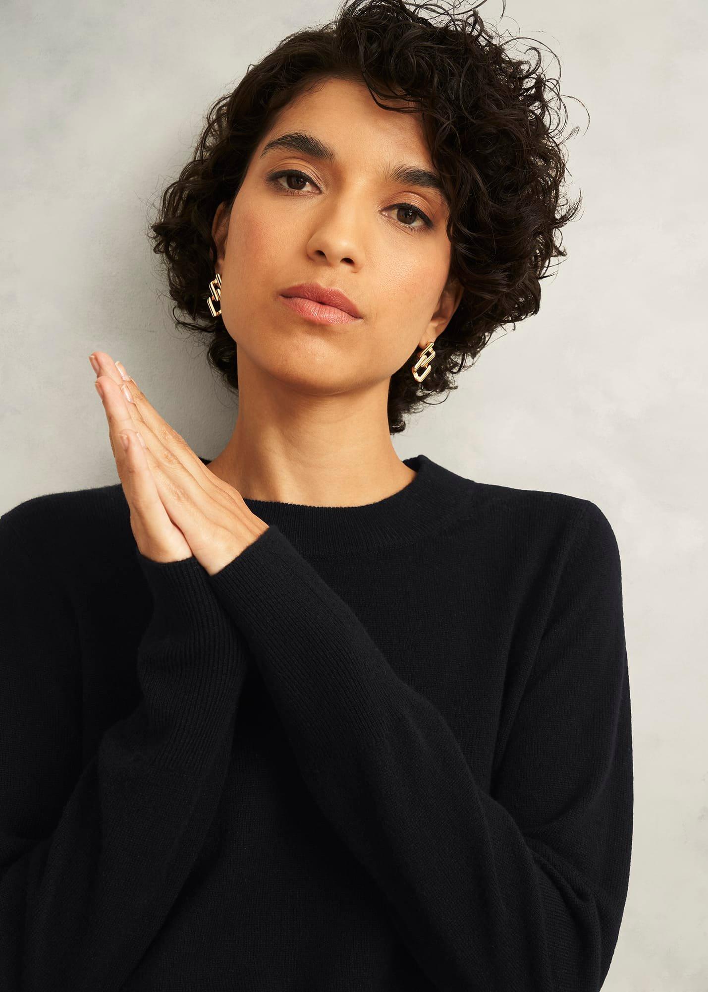 Black Tresco Wool Cashmere Crew Neck Knitted Jumper, Black, hi-res