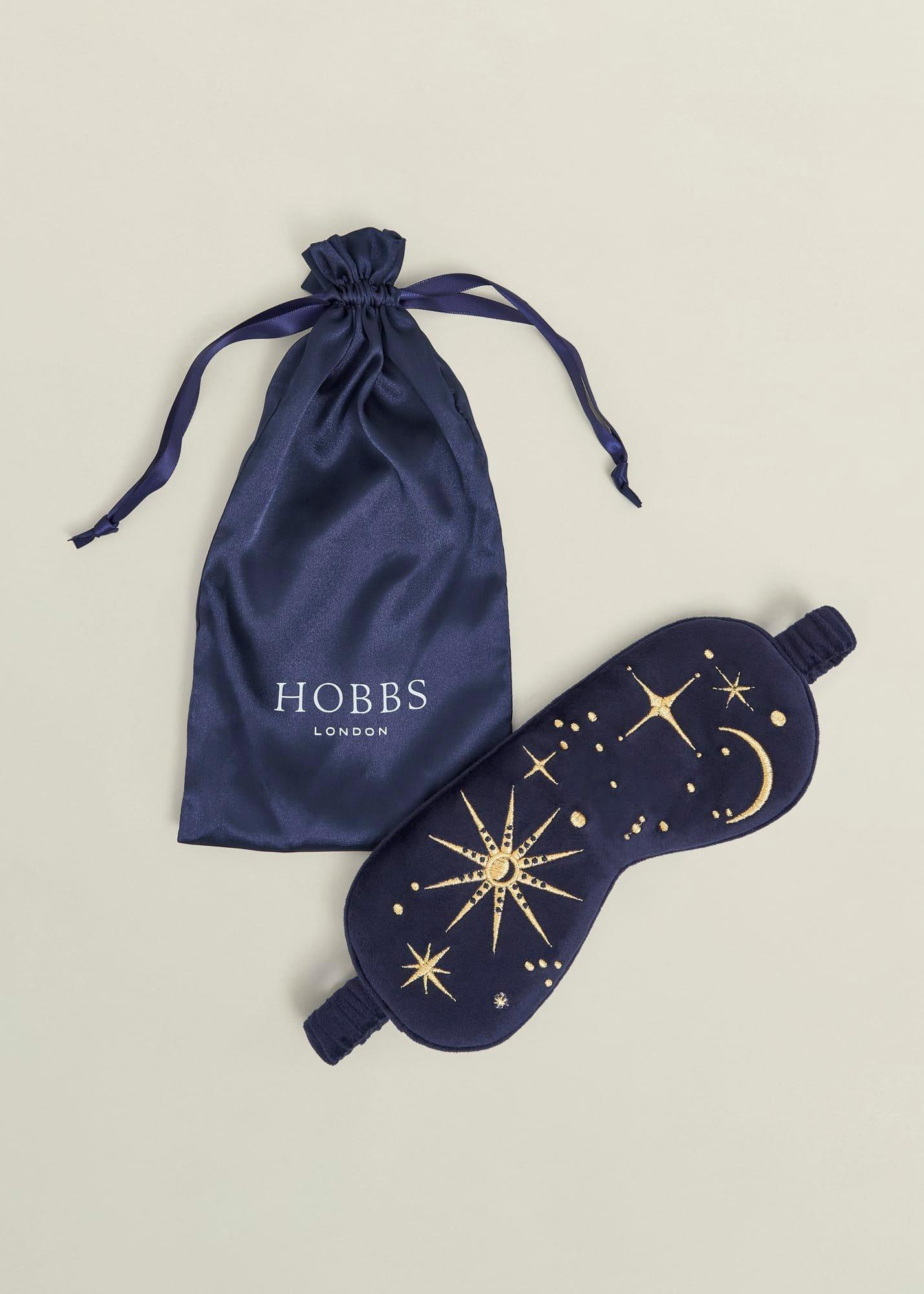 Gabriella Embroidered Silk Eye Mask, Navy Gold, hi-res