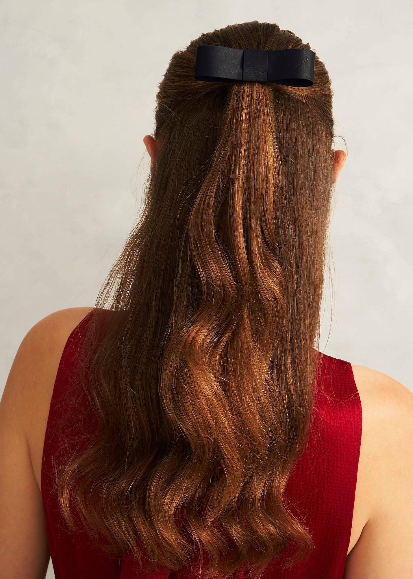 Joelle Bow Satin Hair Clip, Black, hi-res