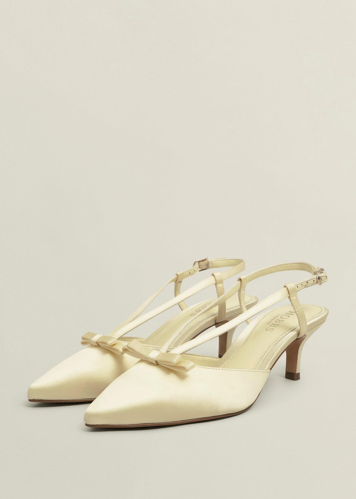 Macie Bow Satin Slingbacks, Pale Yellow, hi-res