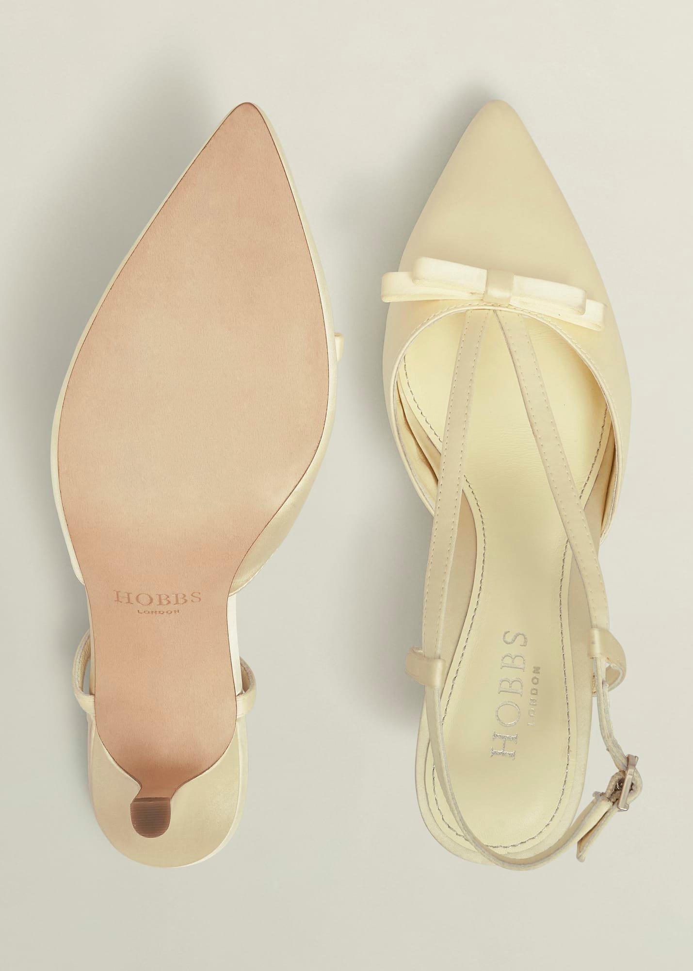 Macie Bow Satin Slingbacks, Pale Yellow, hi-res