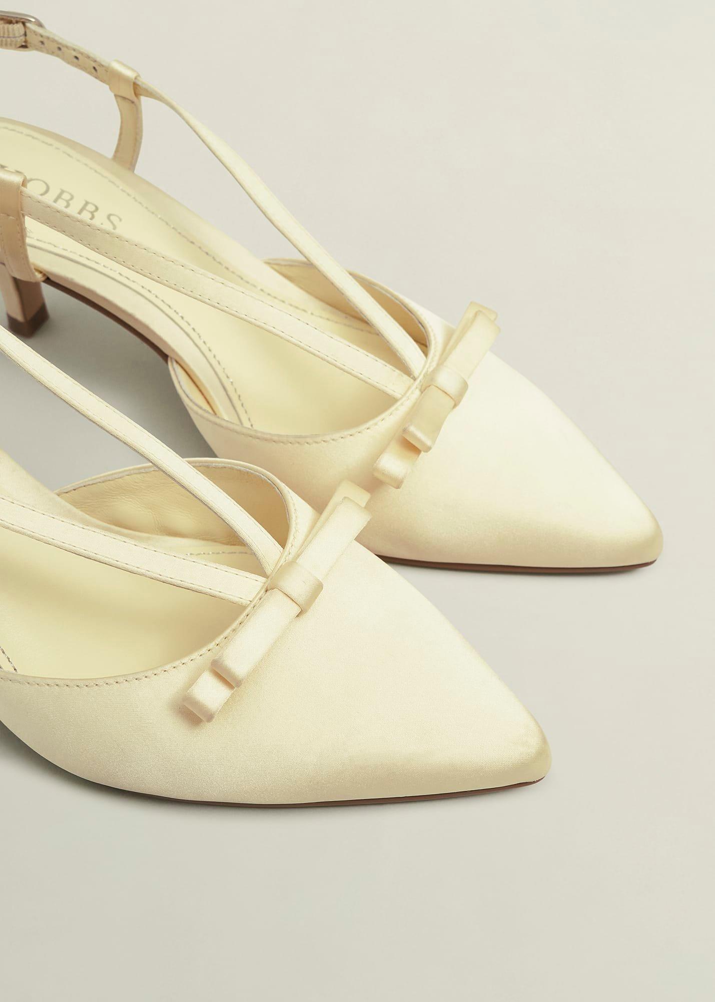 Macie Bow Satin Slingbacks, Pale Yellow, hi-res