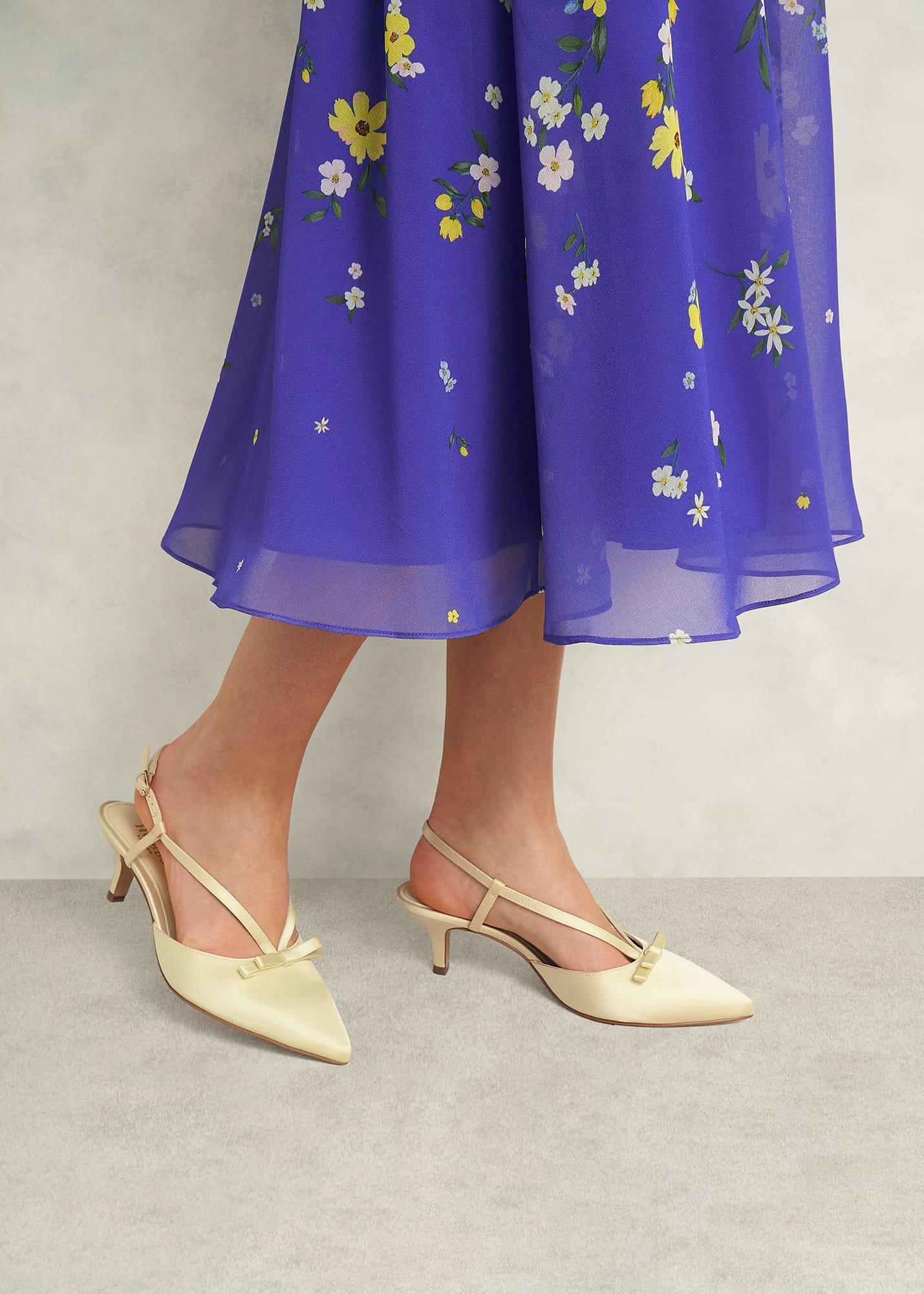 Macie Bow Satin Slingbacks, Pale Yellow, hi-res