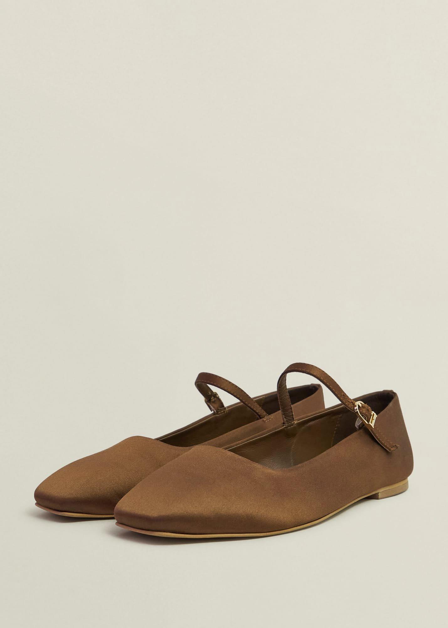 Chrissy Satin Mary Janes, Medlar Brown, hi-res