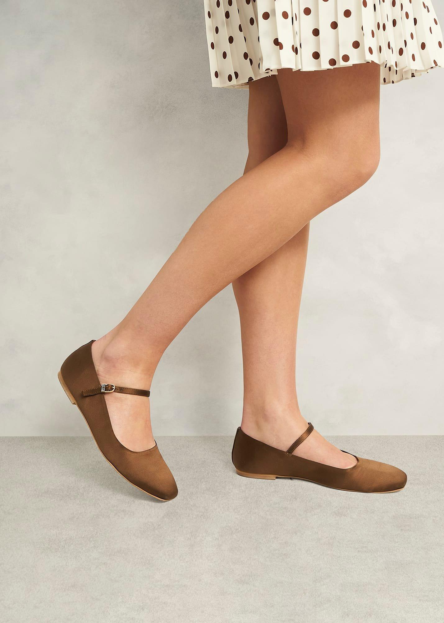 Chrissy Satin Mary Janes, Medlar Brown, hi-res