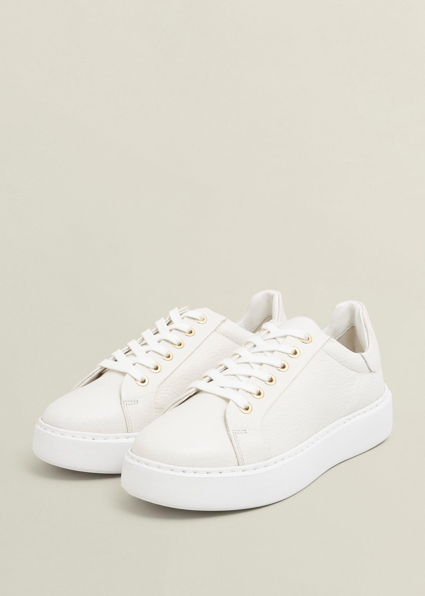 Ada Leather Trainers, White, hi-res