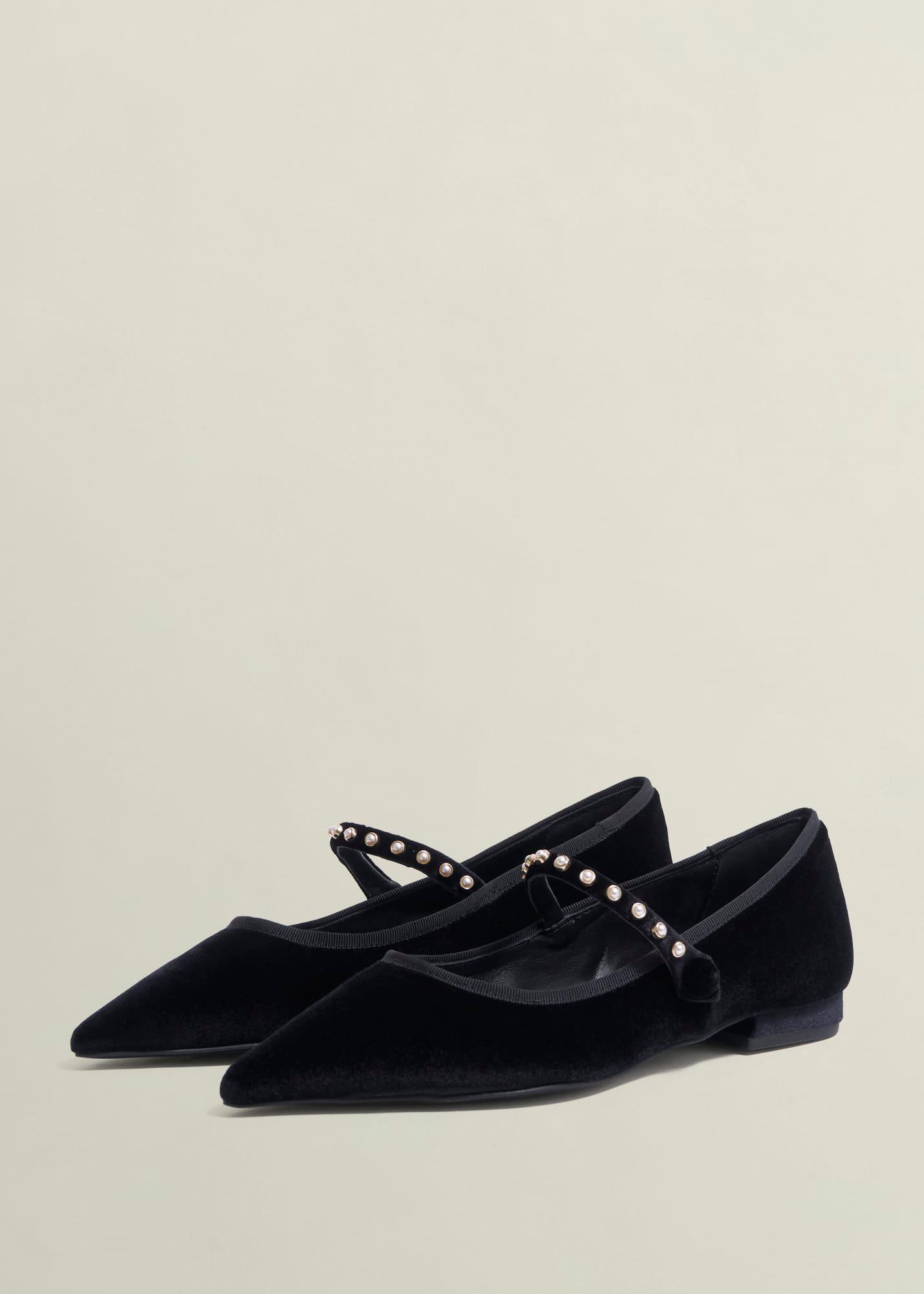 Juliana Velvet Point Toe Flats, Black, hi-res