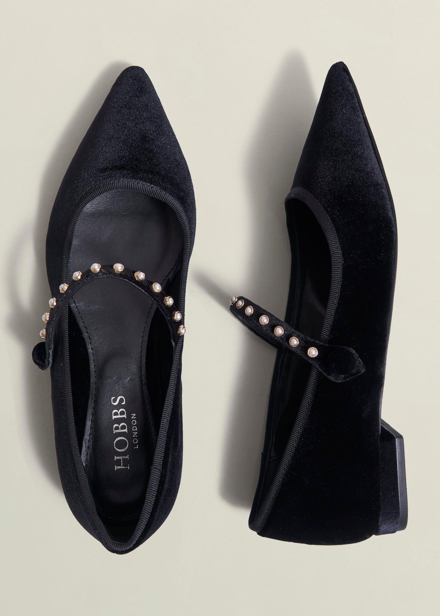 Juliana Velvet Point Toe Flats, Black, hi-res