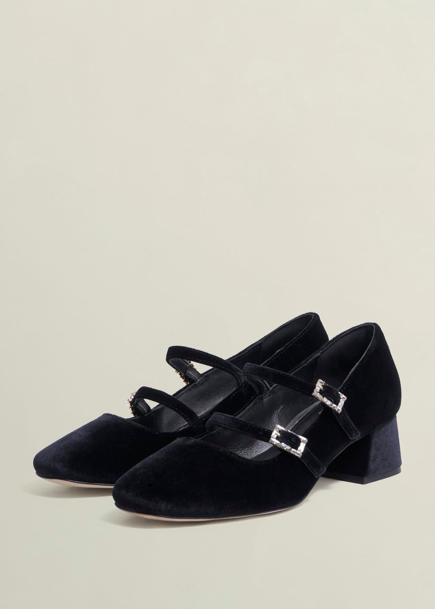 Rosaleen Velvet Heeled Mary Janes, Black, hi-res
