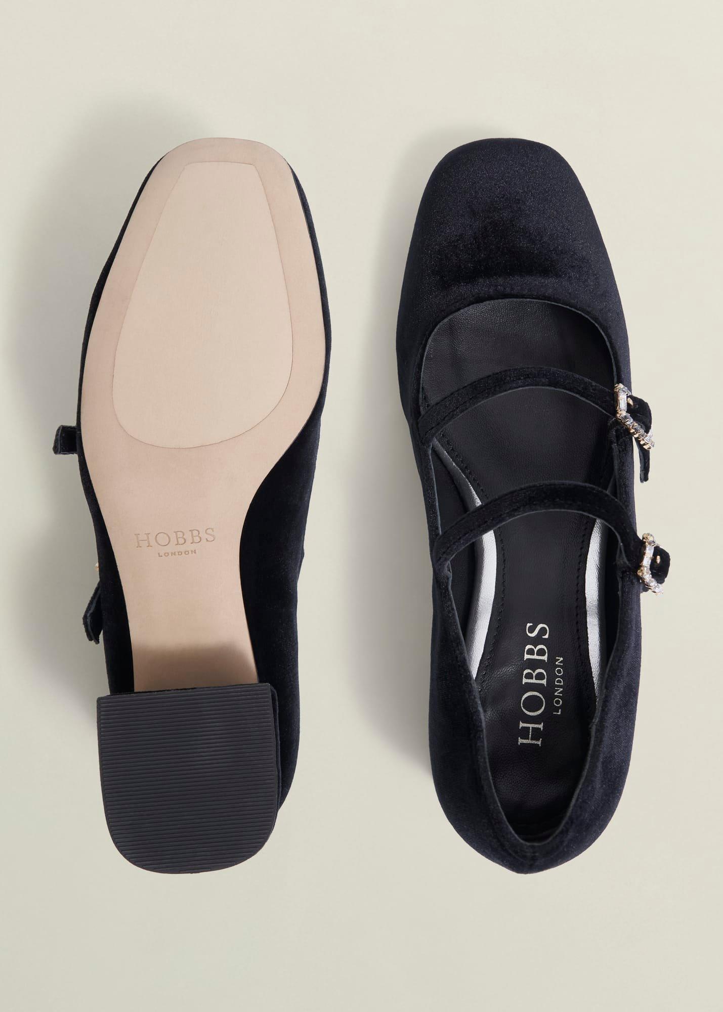 Rosaleen Velvet Heeled Mary Janes, Black, hi-res