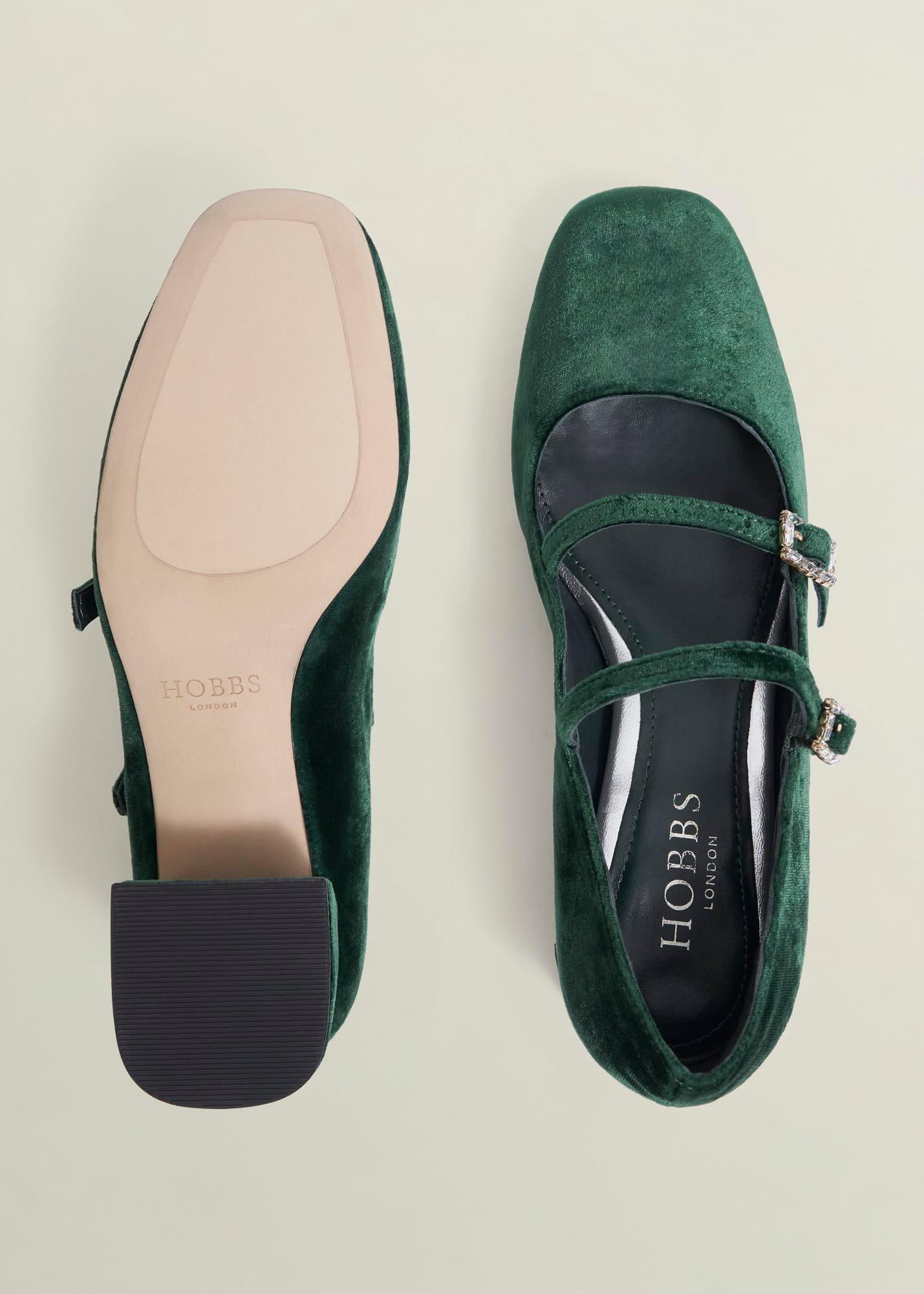 Rosaleen Velvet Heeled Mary Janes, Ponderosa Green, hi-res