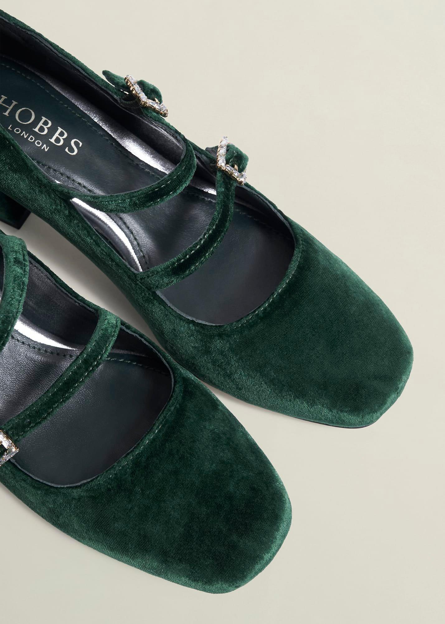 Rosaleen Velvet Heeled Mary Janes, Ponderosa Green, hi-res