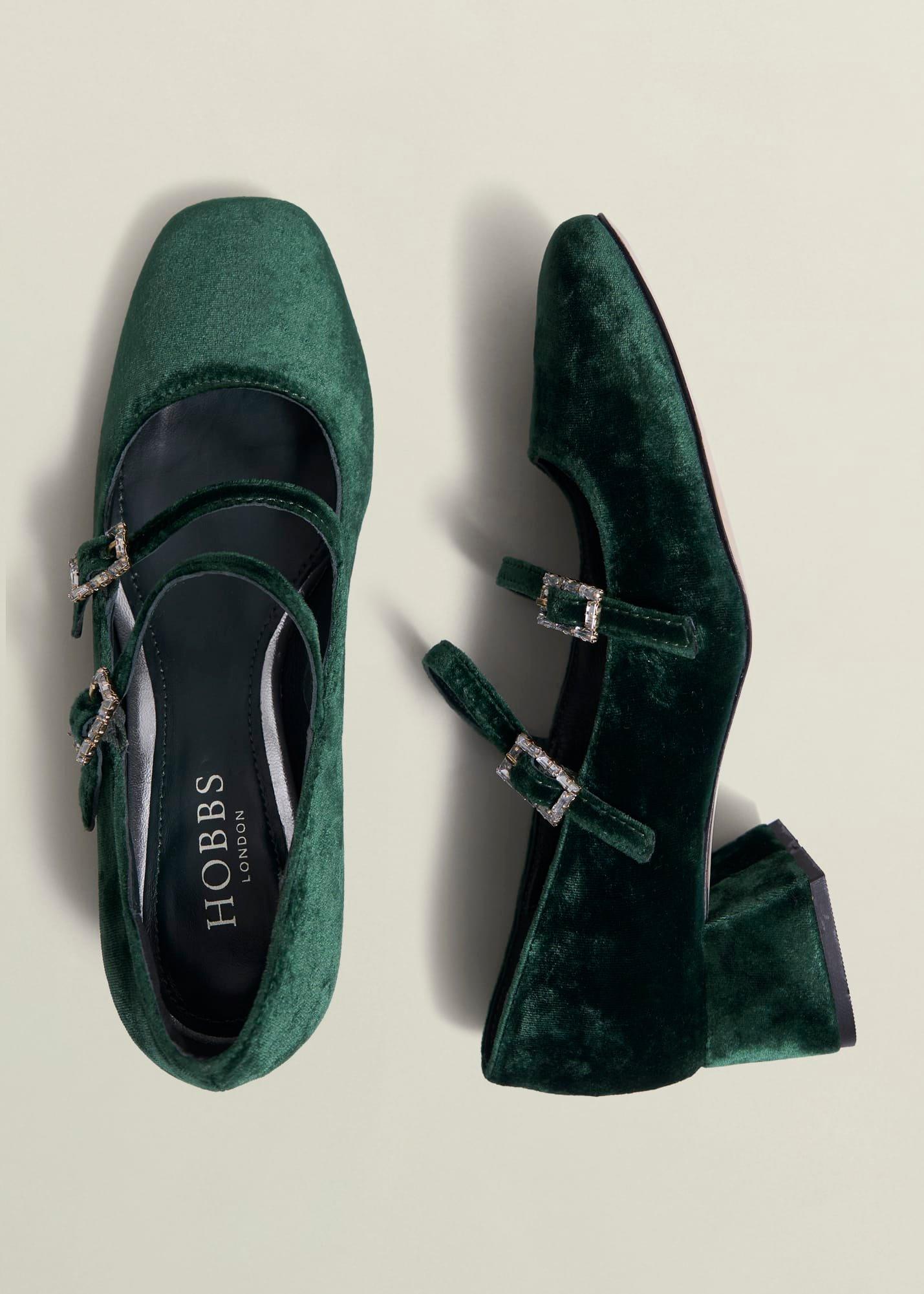 Rosaleen Velvet Heeled Mary Janes, Ponderosa Green, hi-res