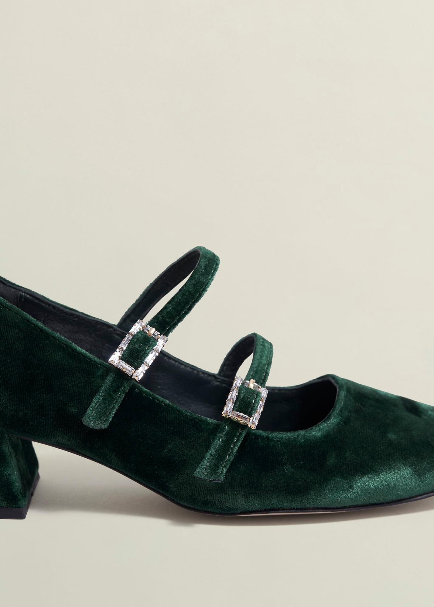 Rosaleen Velvet Heeled Mary Janes, Ponderosa Green, hi-res