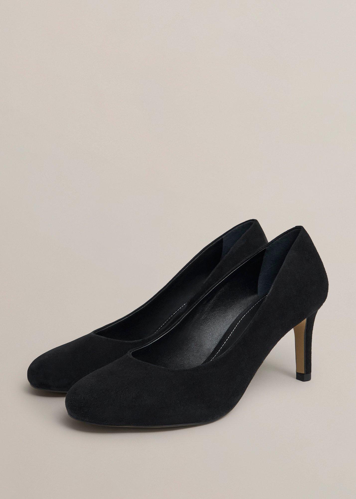 Lizzie Suede Court Shoes, Black, hi-res