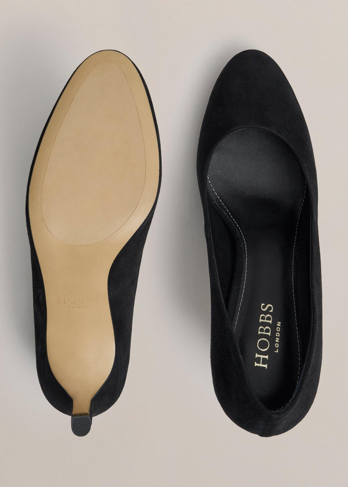 Lizzie Suede Court Shoes, Black, hi-res