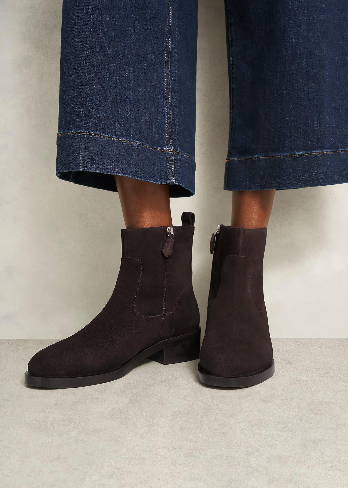 Georgie Suede Ankle Boots, Chocolate Brown, hi-res