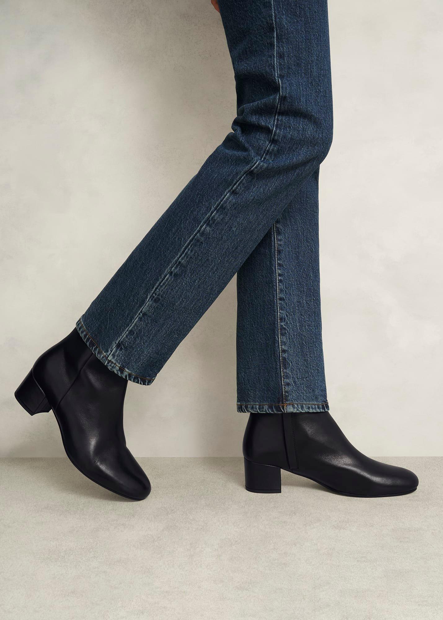 Evelyn Leather Ankle Boots, Black, hi-res