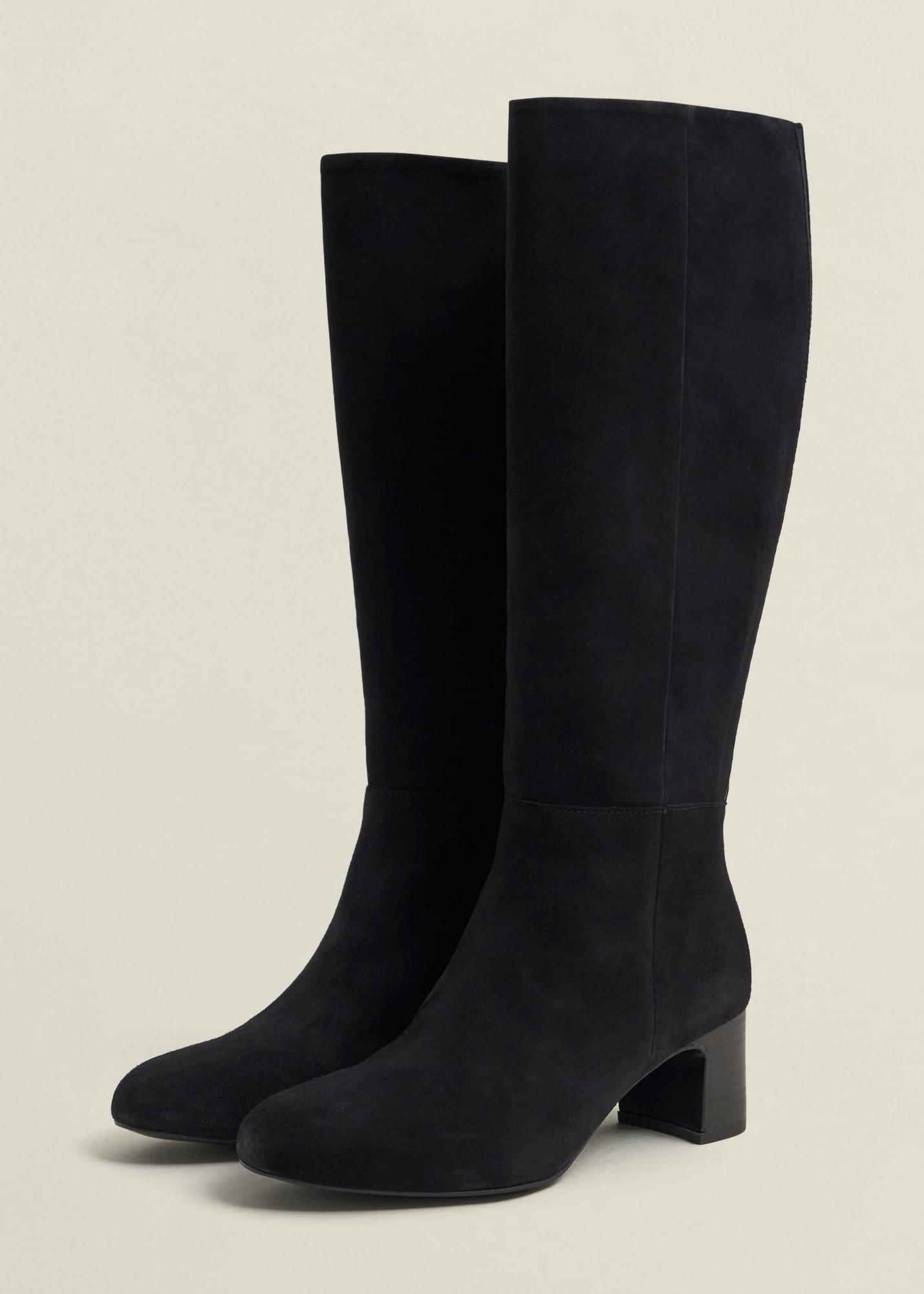 Caroline Suede Knee Boots, Black, hi-res