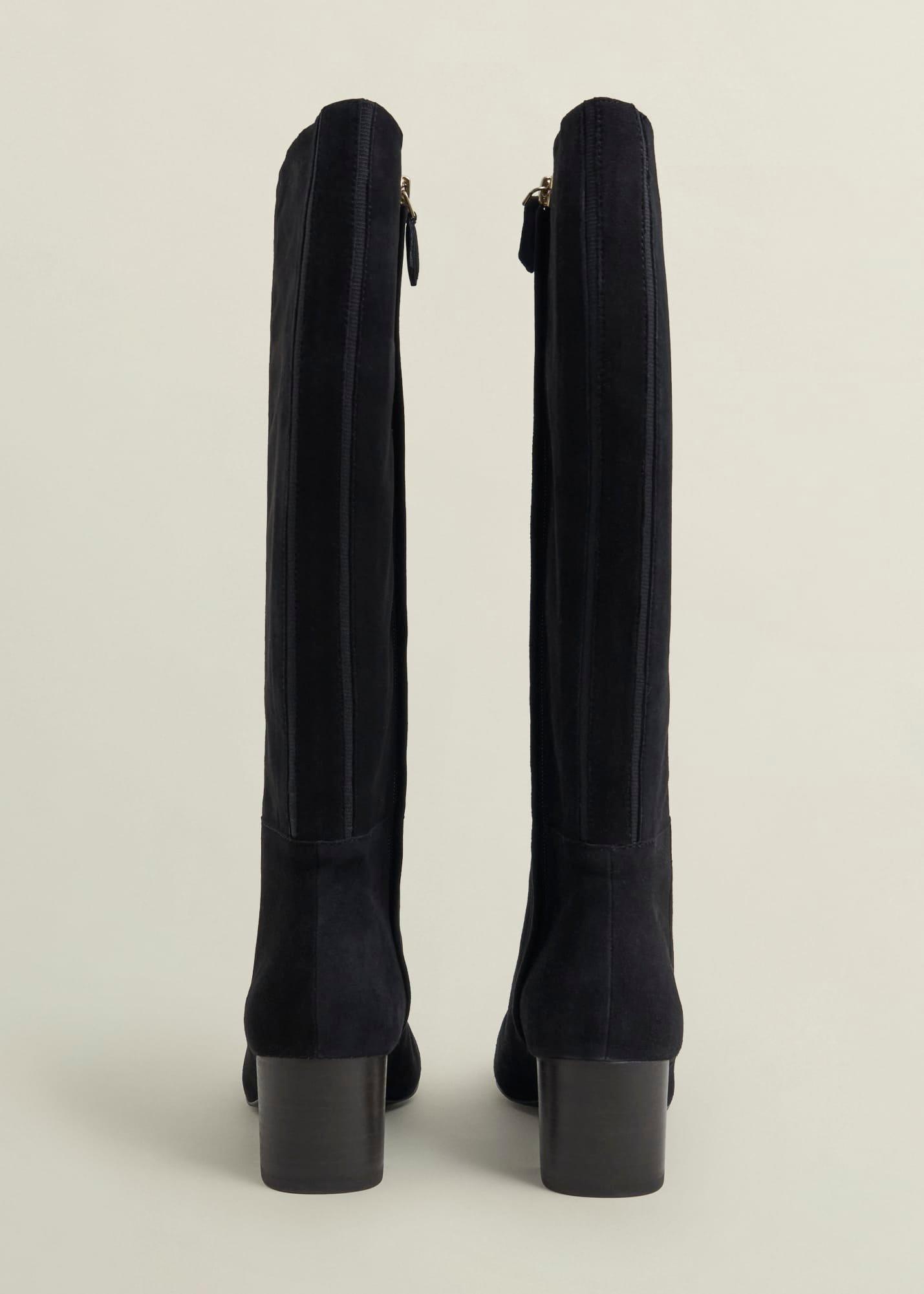 Caroline Suede Knee Boots, Black, hi-res