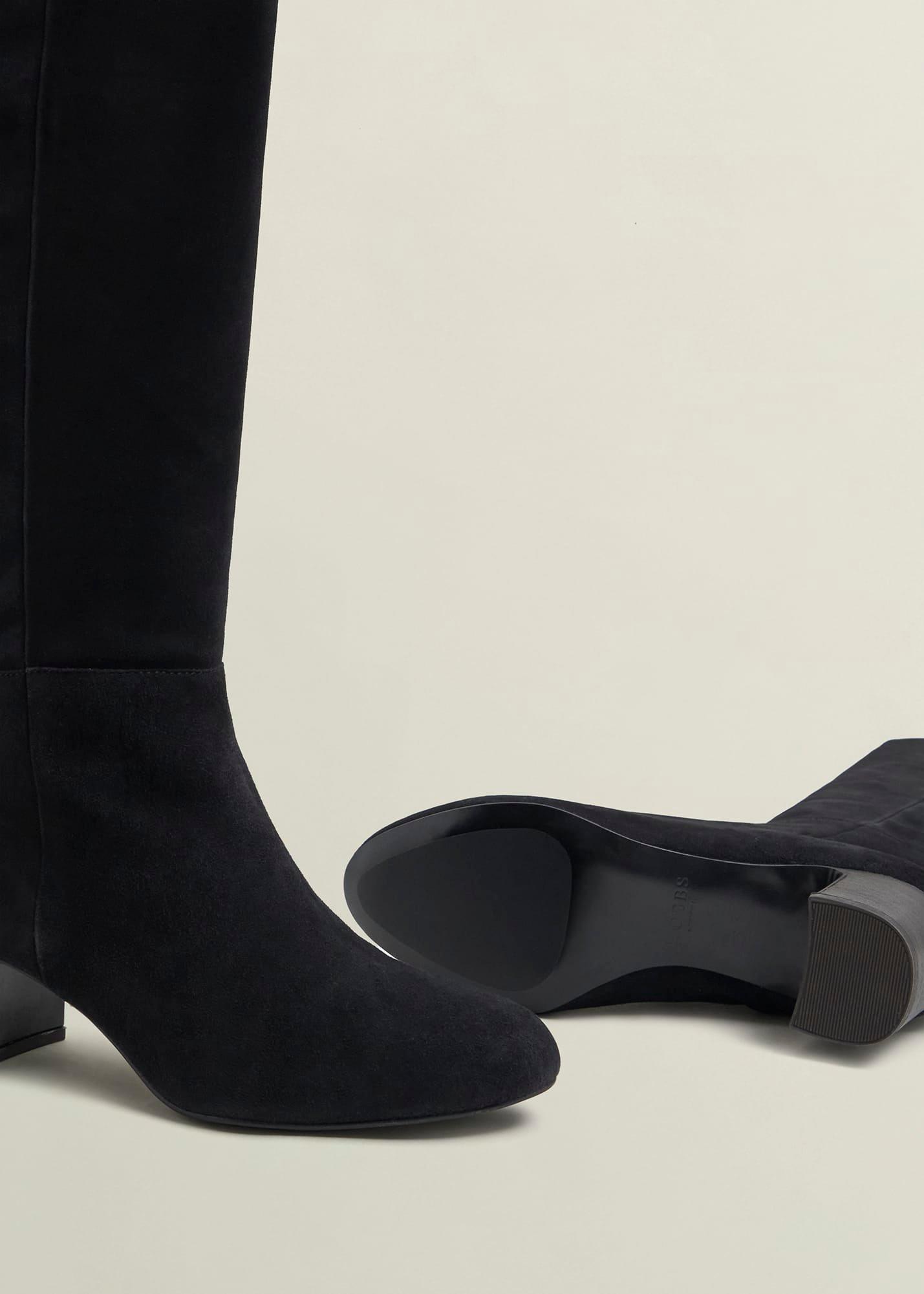 Caroline Suede Knee Boots, Black, hi-res