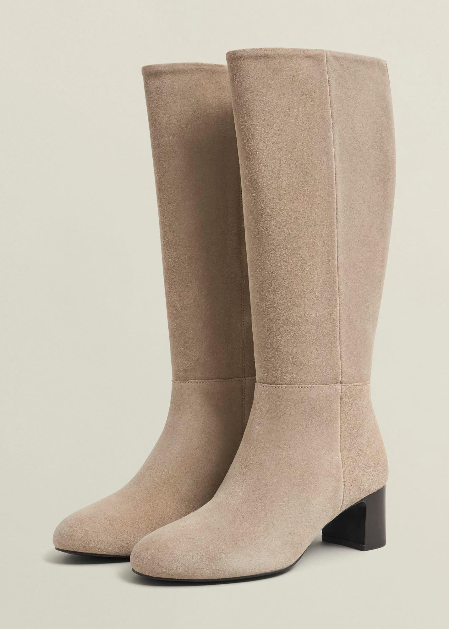 Caroline Suede Knee Boots, Light Beige, hi-res
