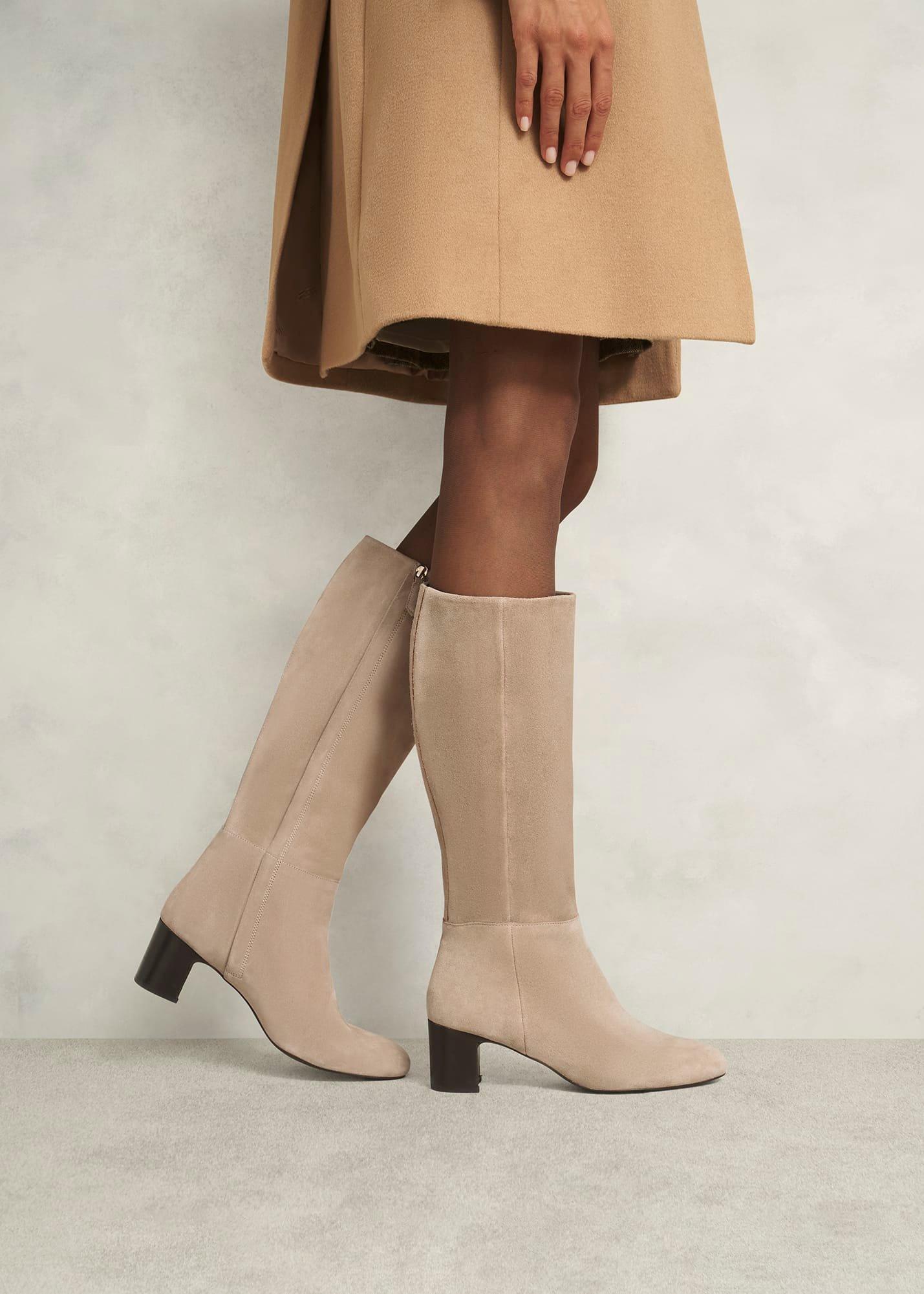 Caroline Suede Knee Boots, Light Beige, hi-res