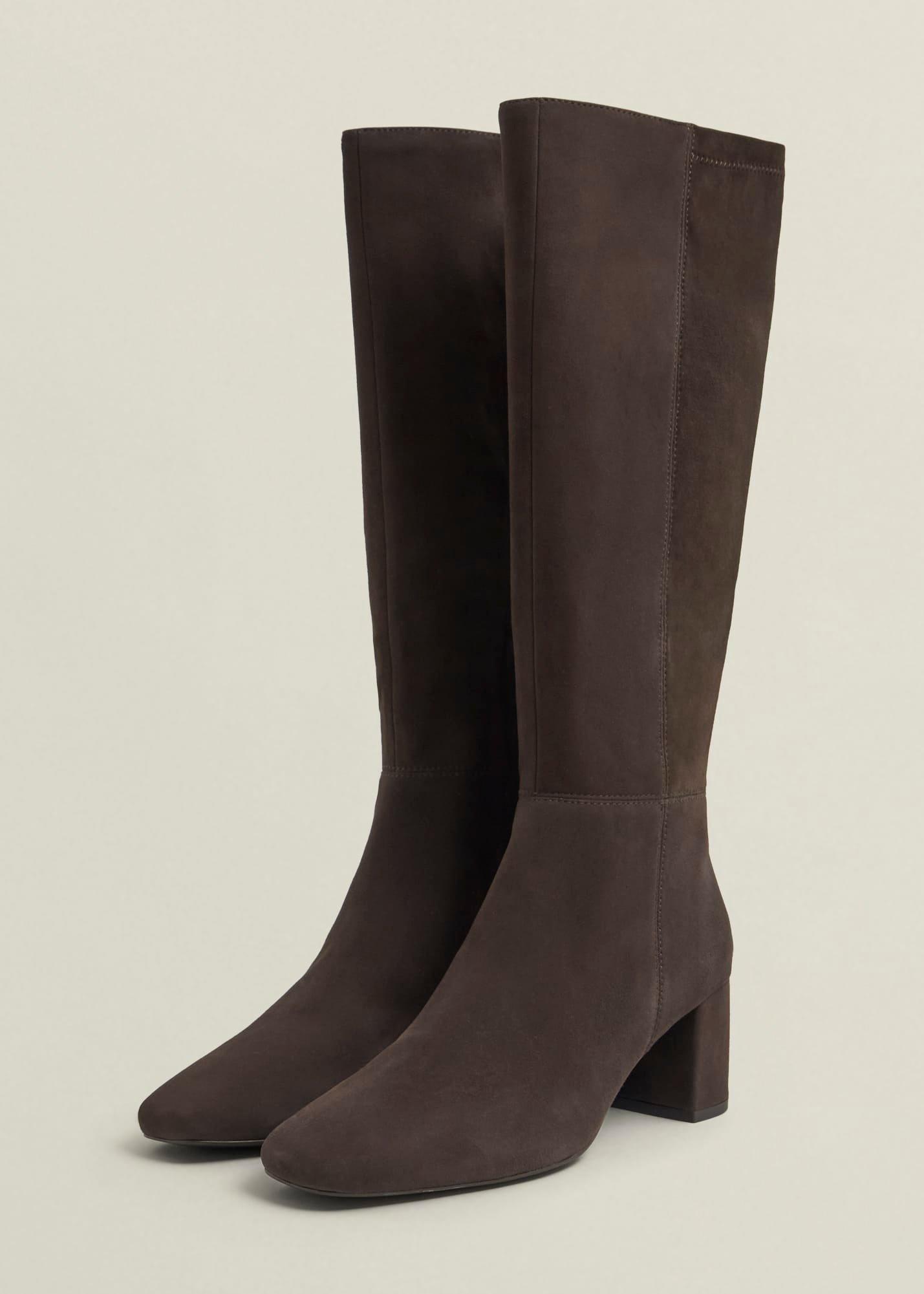 Betsy Suede Knee Boots, Chocolate Brown, hi-res