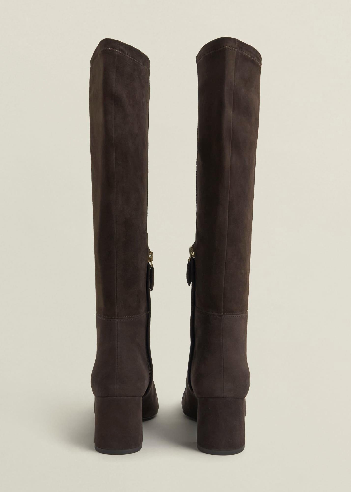 Betsy Suede Knee Boots, Chocolate Brown, hi-res