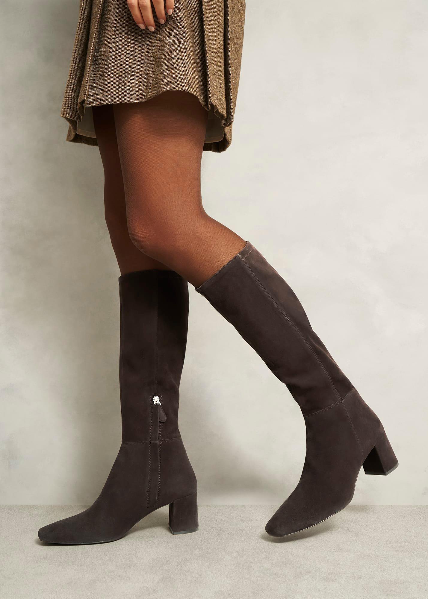 Betsy Suede Knee Boots, Chocolate Brown, hi-res