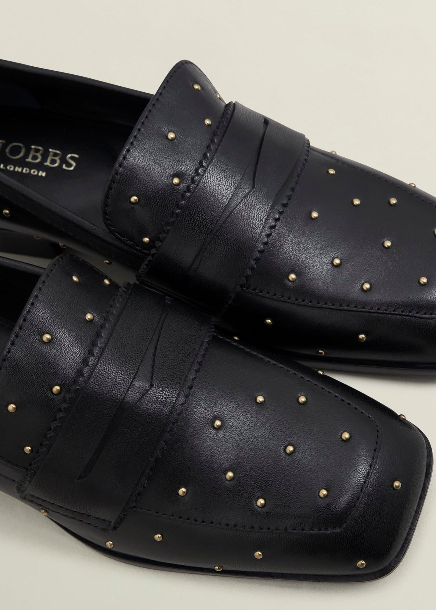 Natalie Leather Studded Loafers, Black, hi-res
