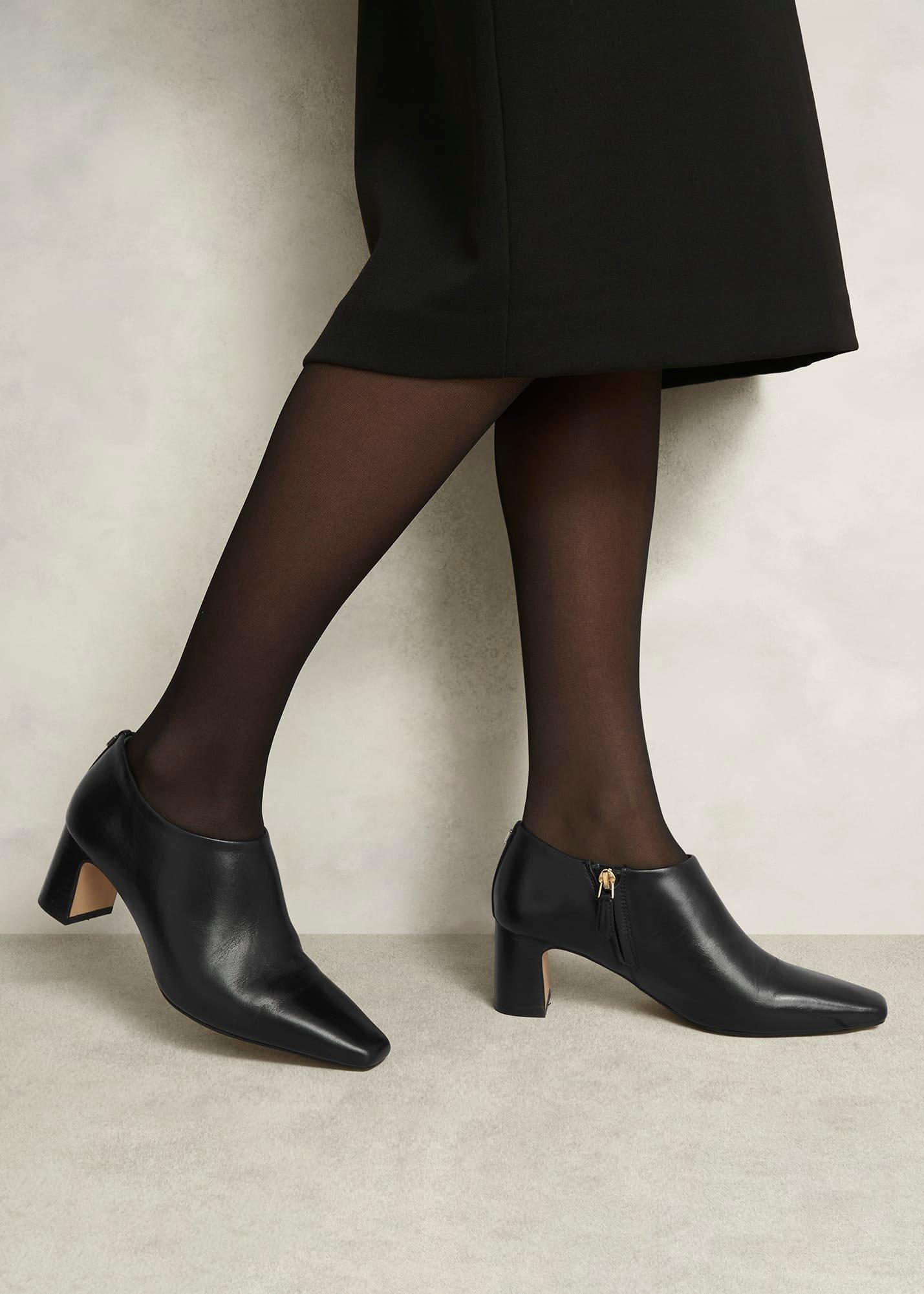 Leona Leather Shoeboots, Black, hi-res