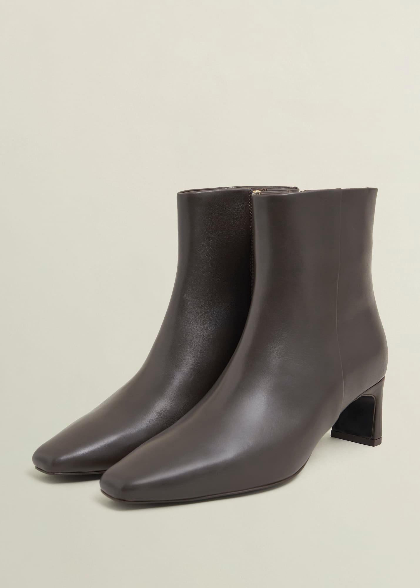 Isla Leather Ankle Boots, Chocolate Brown, hi-res