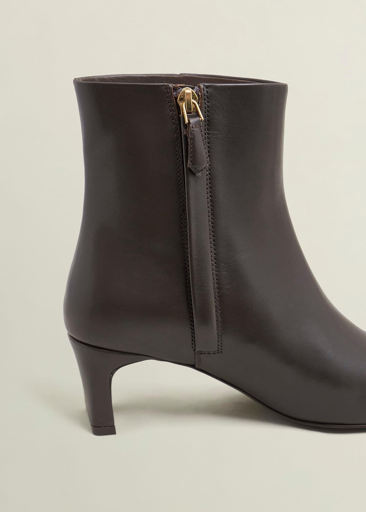 Isla Leather Ankle Boots, Chocolate Brown, hi-res