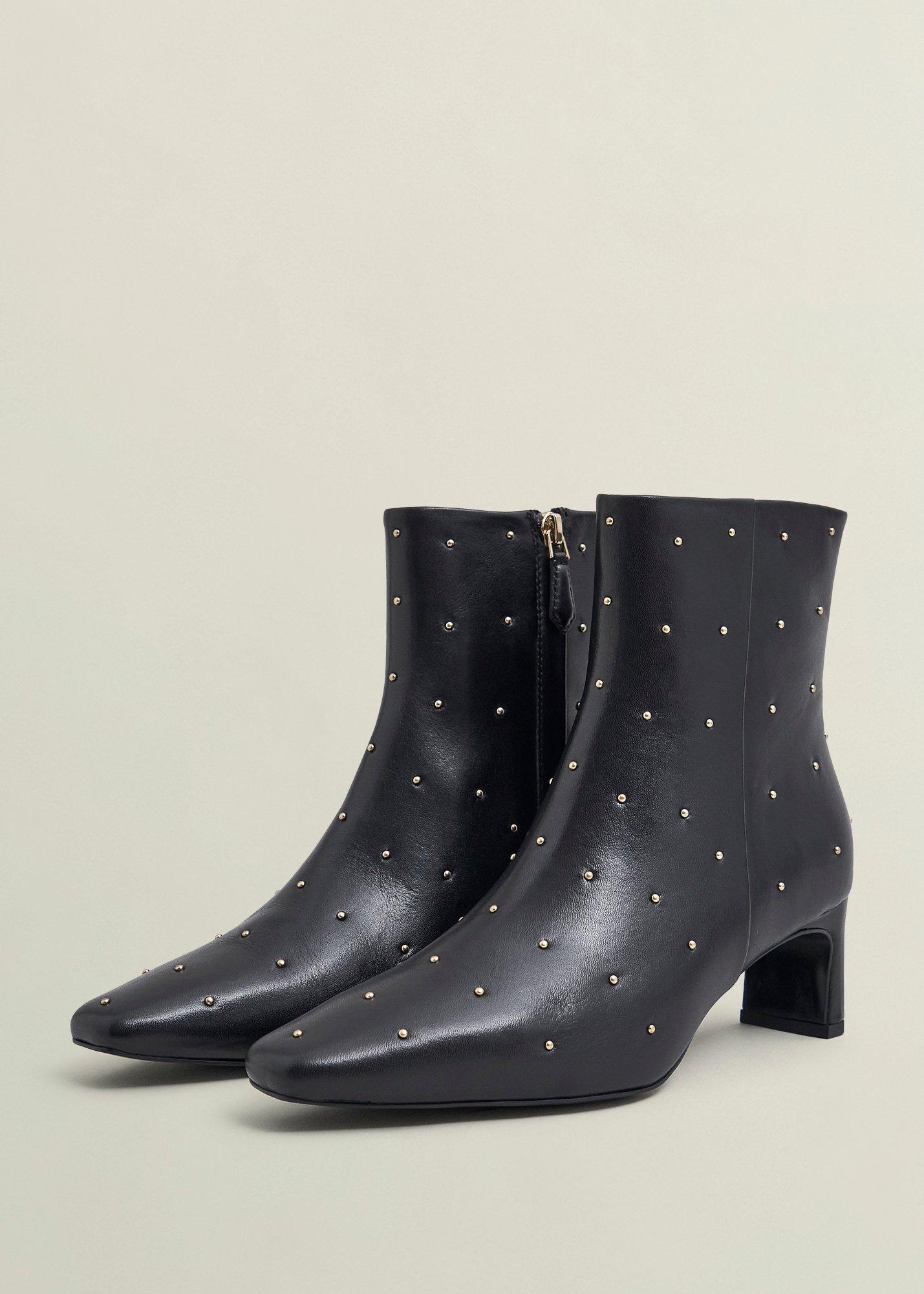 Isla Studded Leather Ankle Boots, Black, hi-res