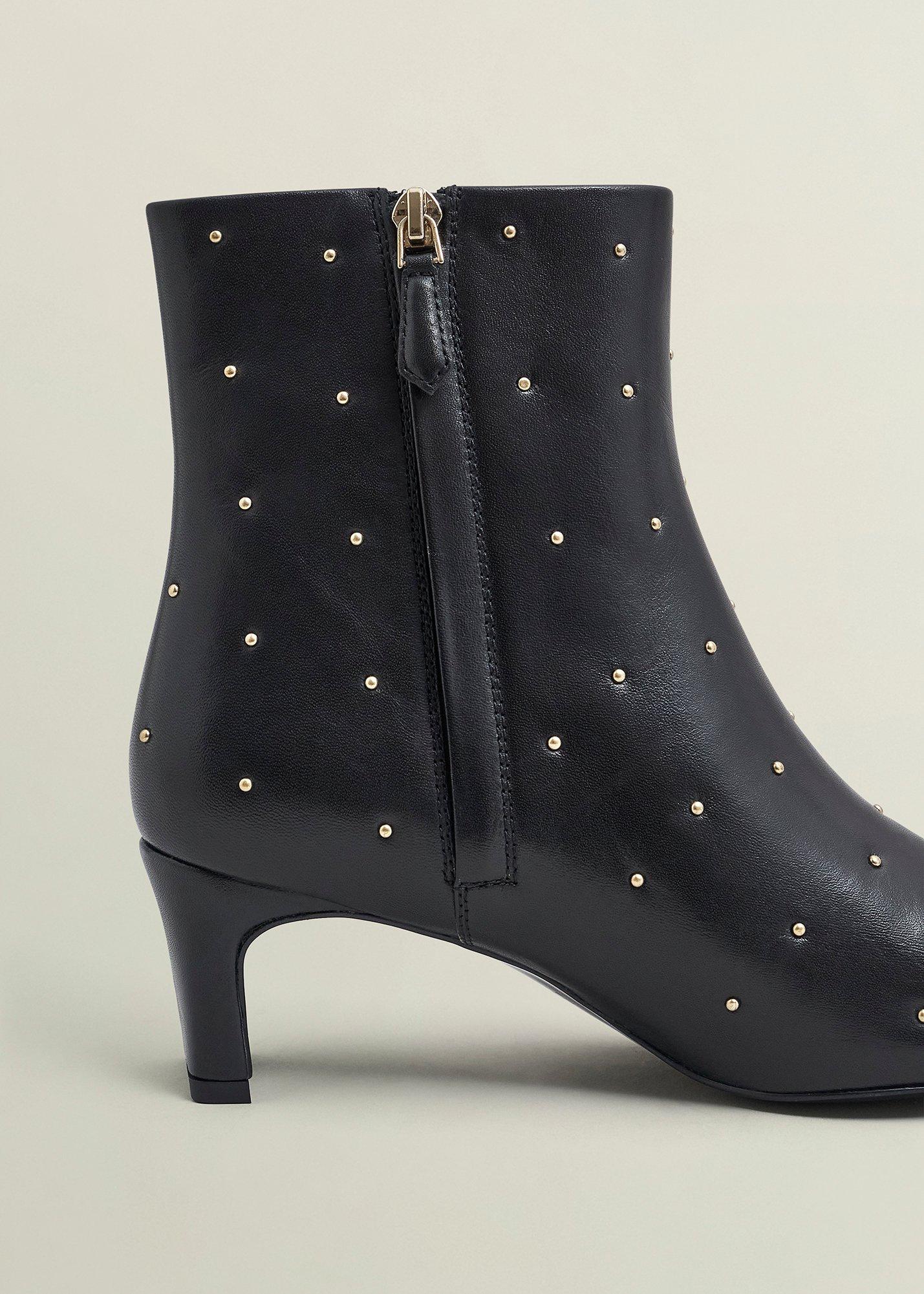 Isla Studded Leather Ankle Boots, Black, hi-res