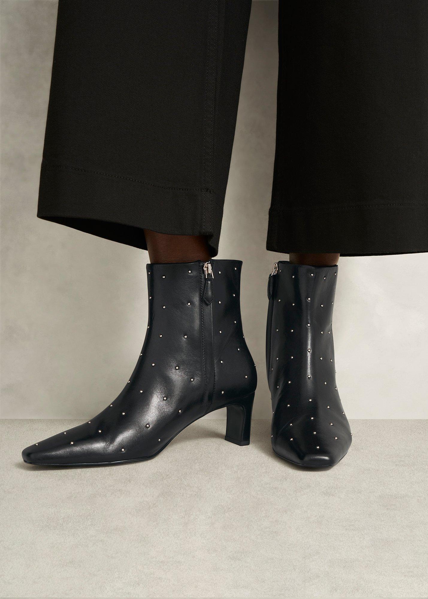 Isla Studded Leather Ankle Boots, Black, hi-res