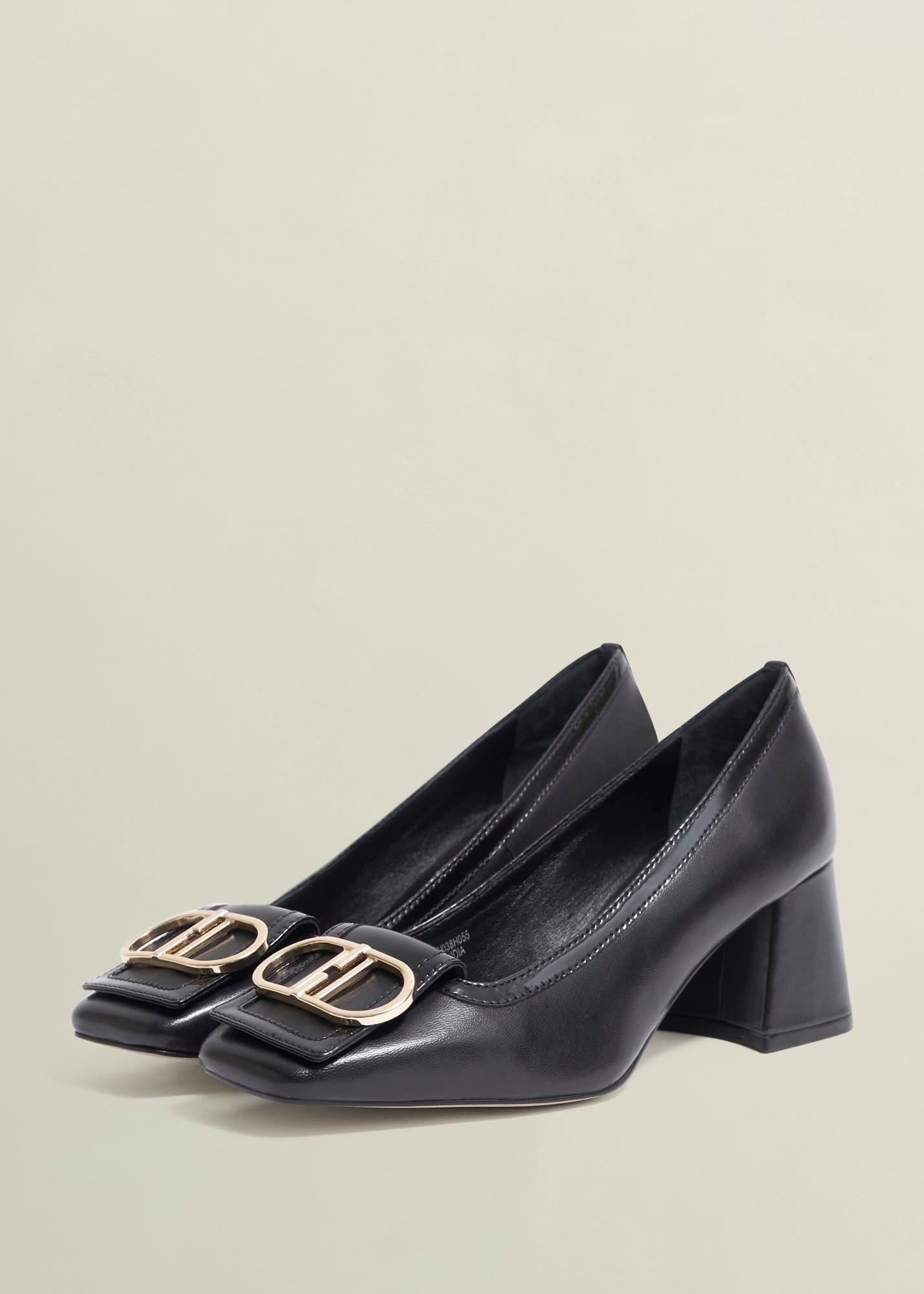 Black Lexia Leather Courts, Black, hi-res