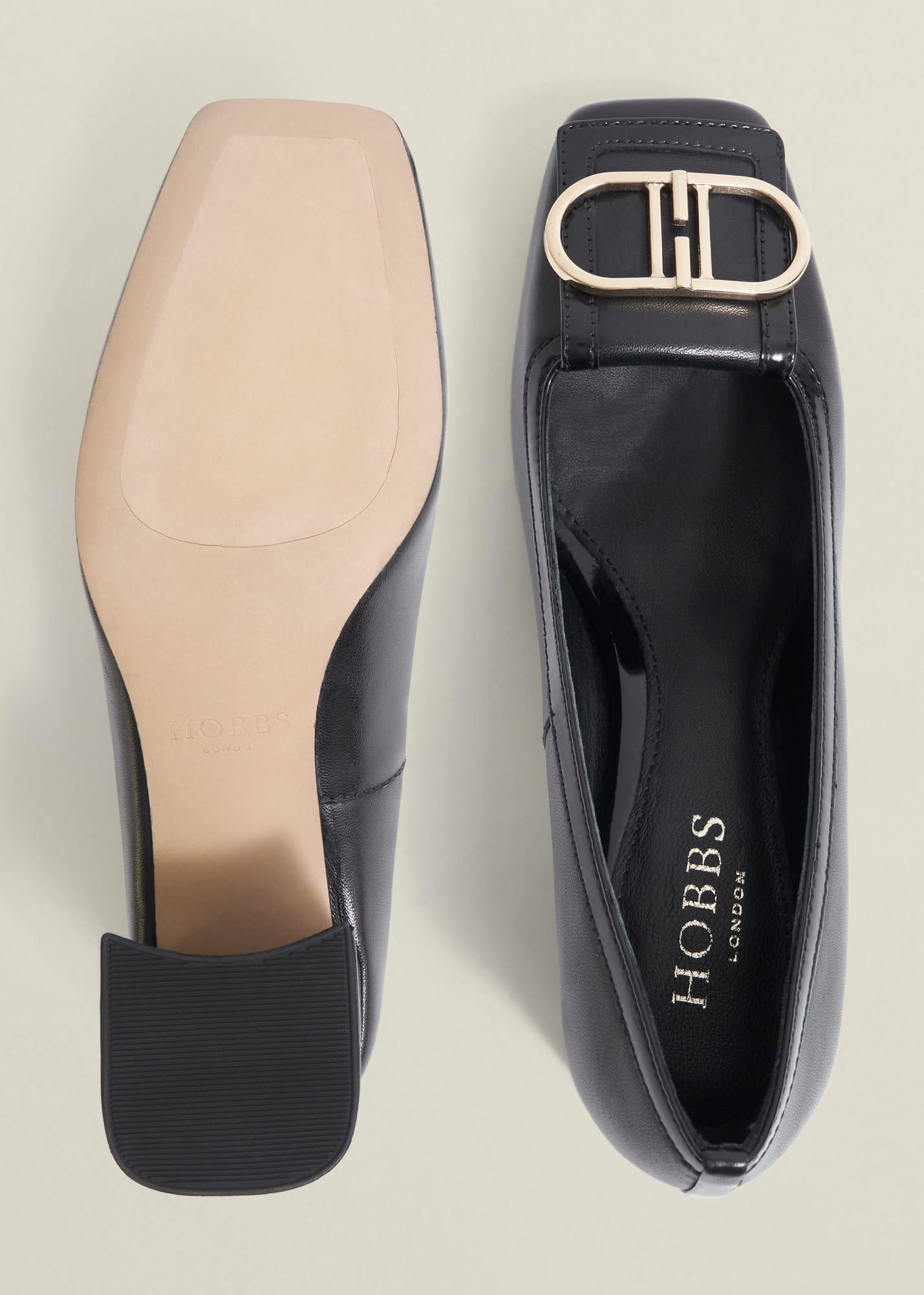 Black Lexia Leather Courts, Black, hi-res