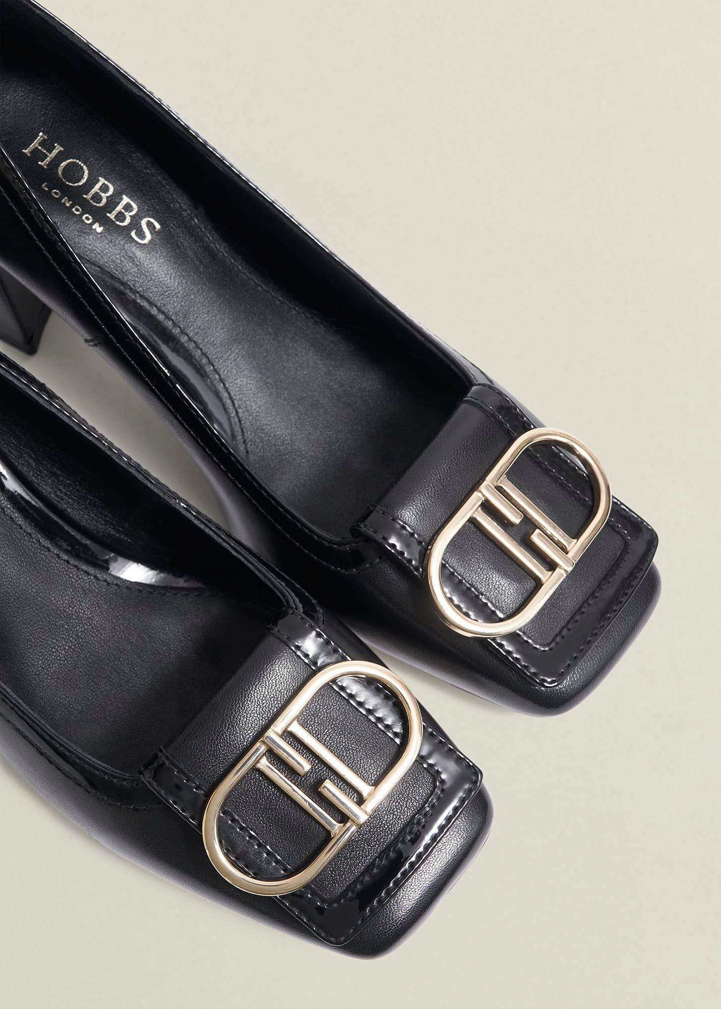 Black Lexia Leather Courts, Black, hi-res