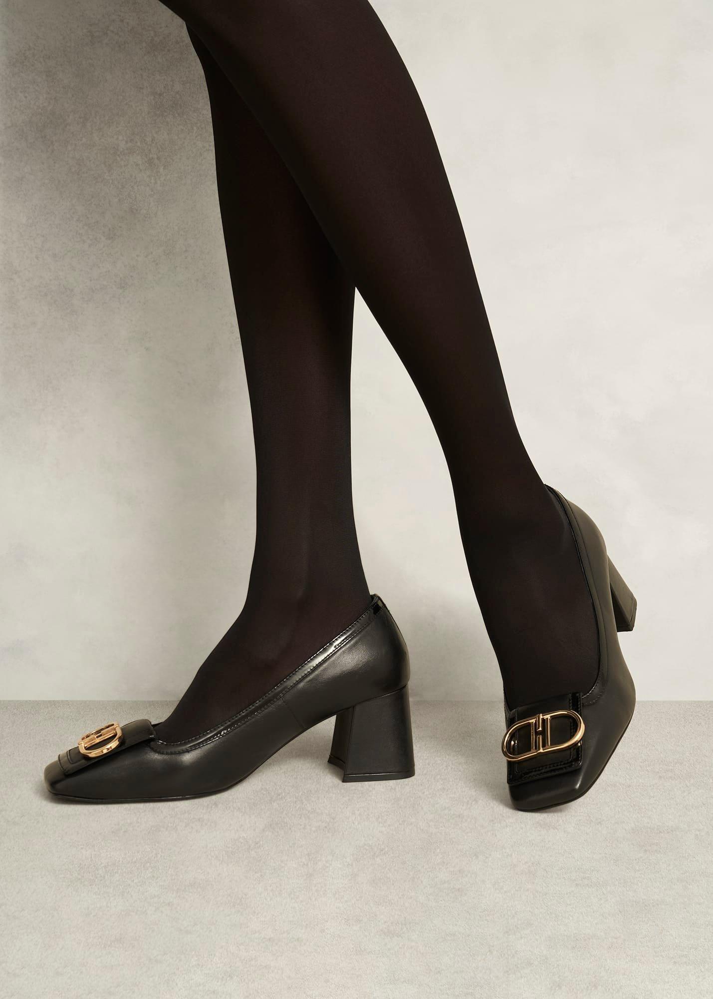 Black Lexia Leather Courts, Black, hi-res