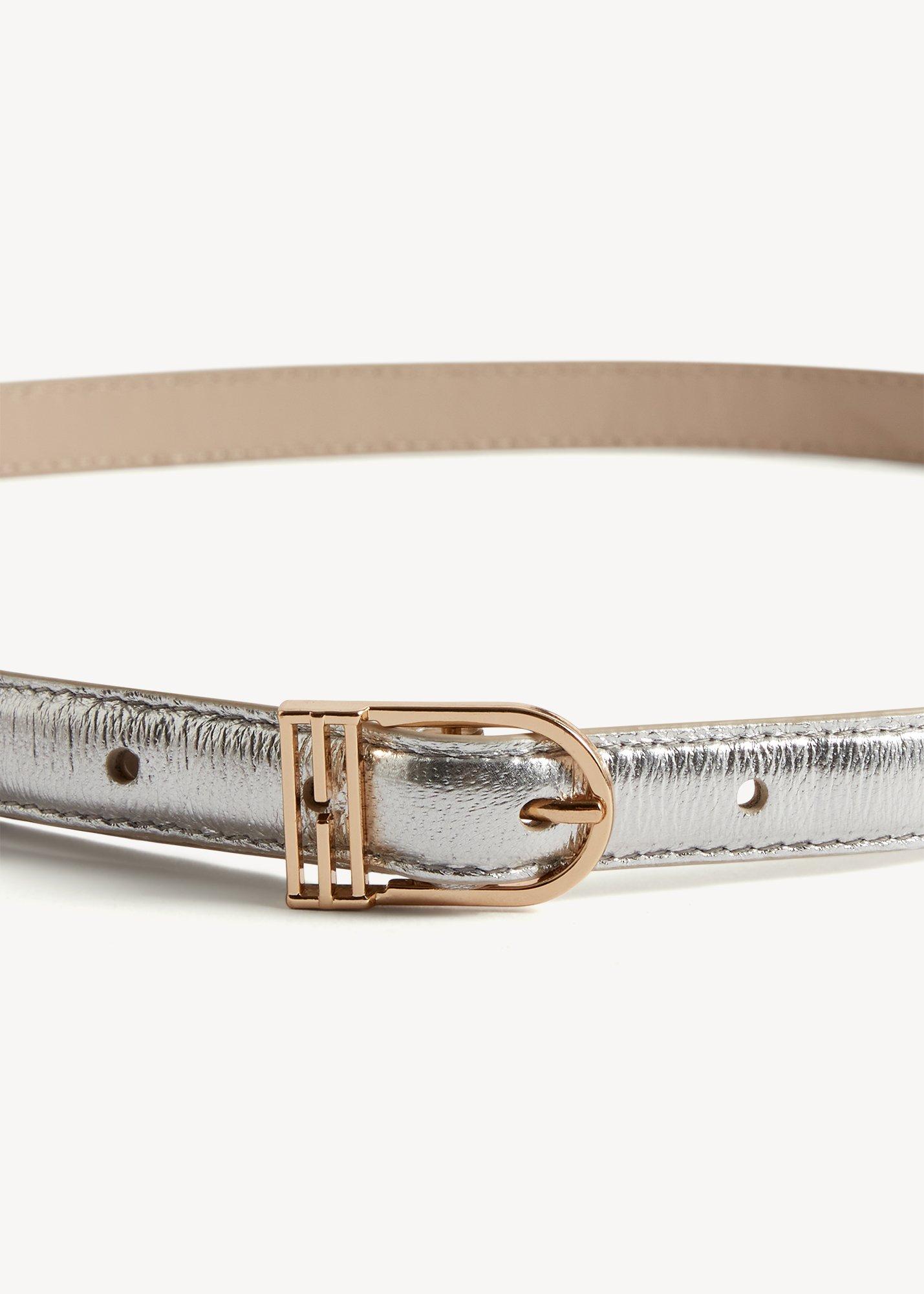 Skinny Carmina Leather Belt, Silver, hi-res