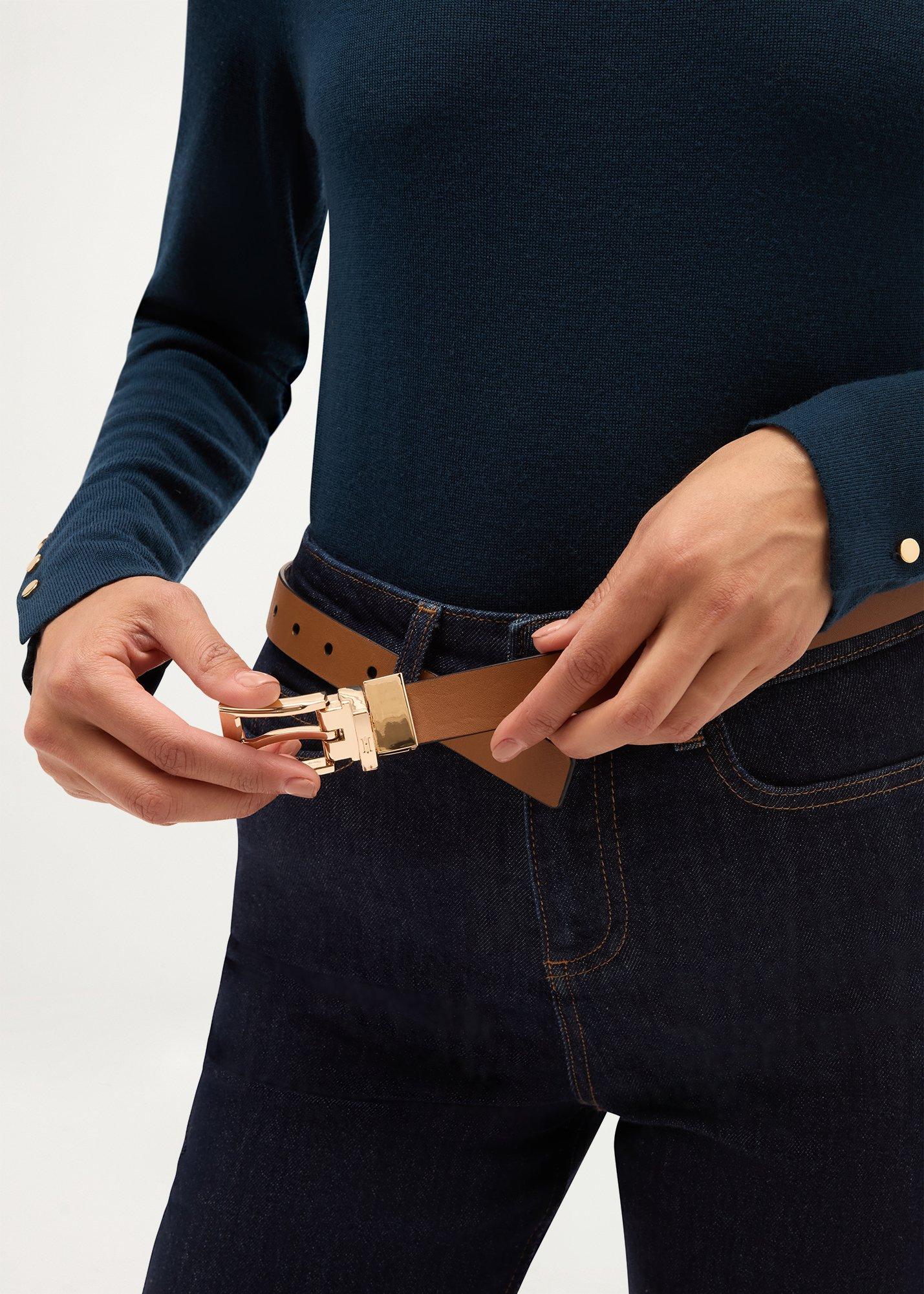 Pauline Leather Reversible Belt, Tan Black, hi-res