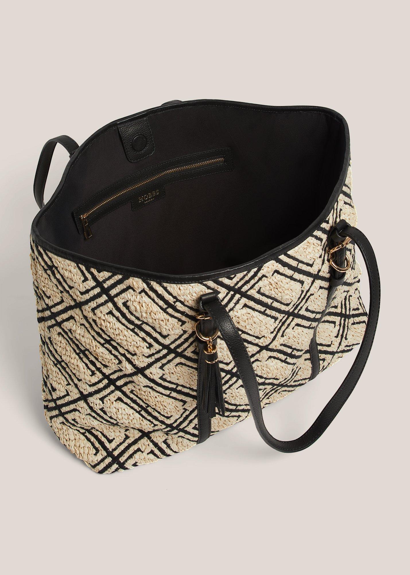 Kyra Raffia Tote Bag, Natural Black, hi-res
