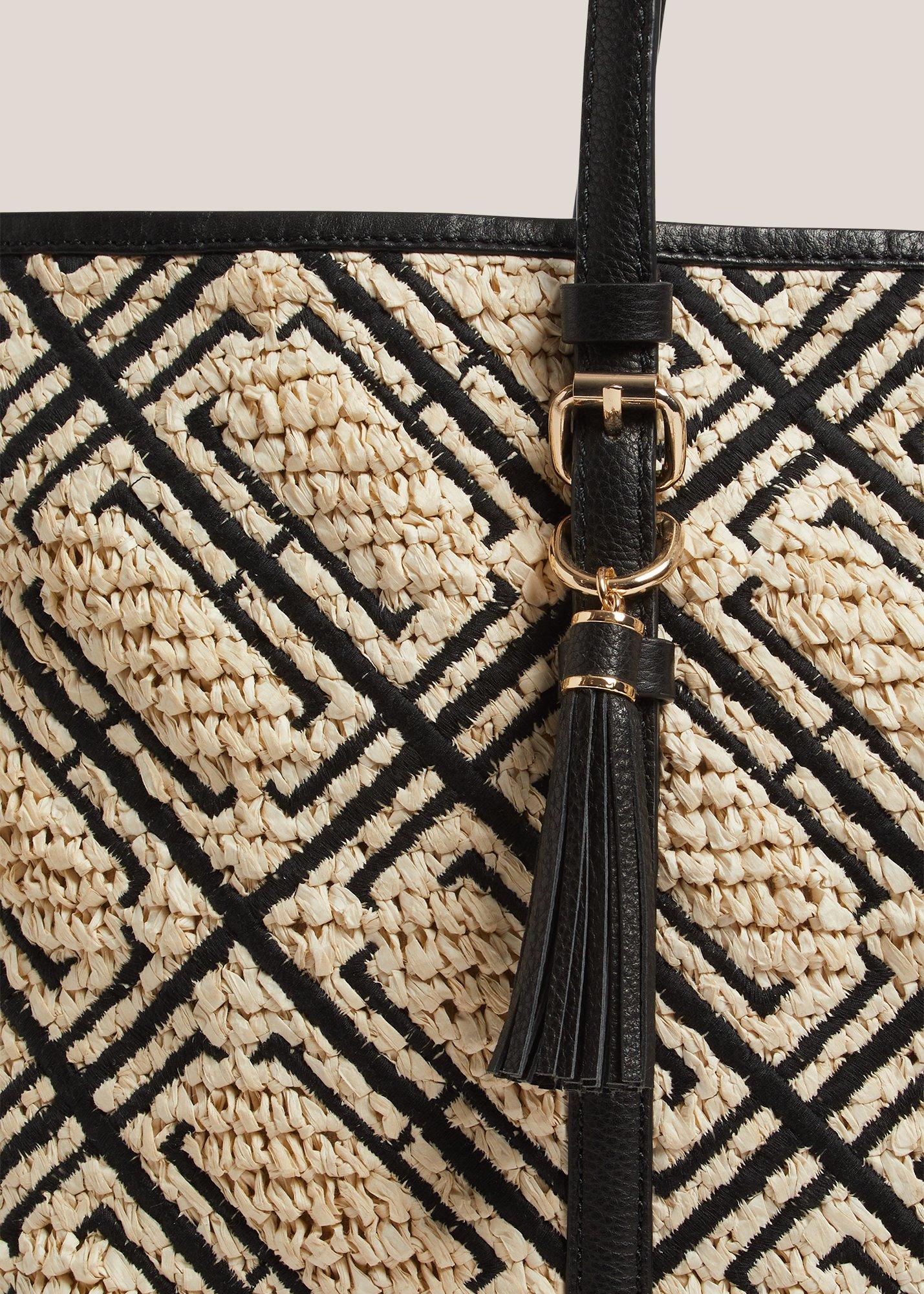Kyra Raffia Tote Bag, Natural Black, hi-res