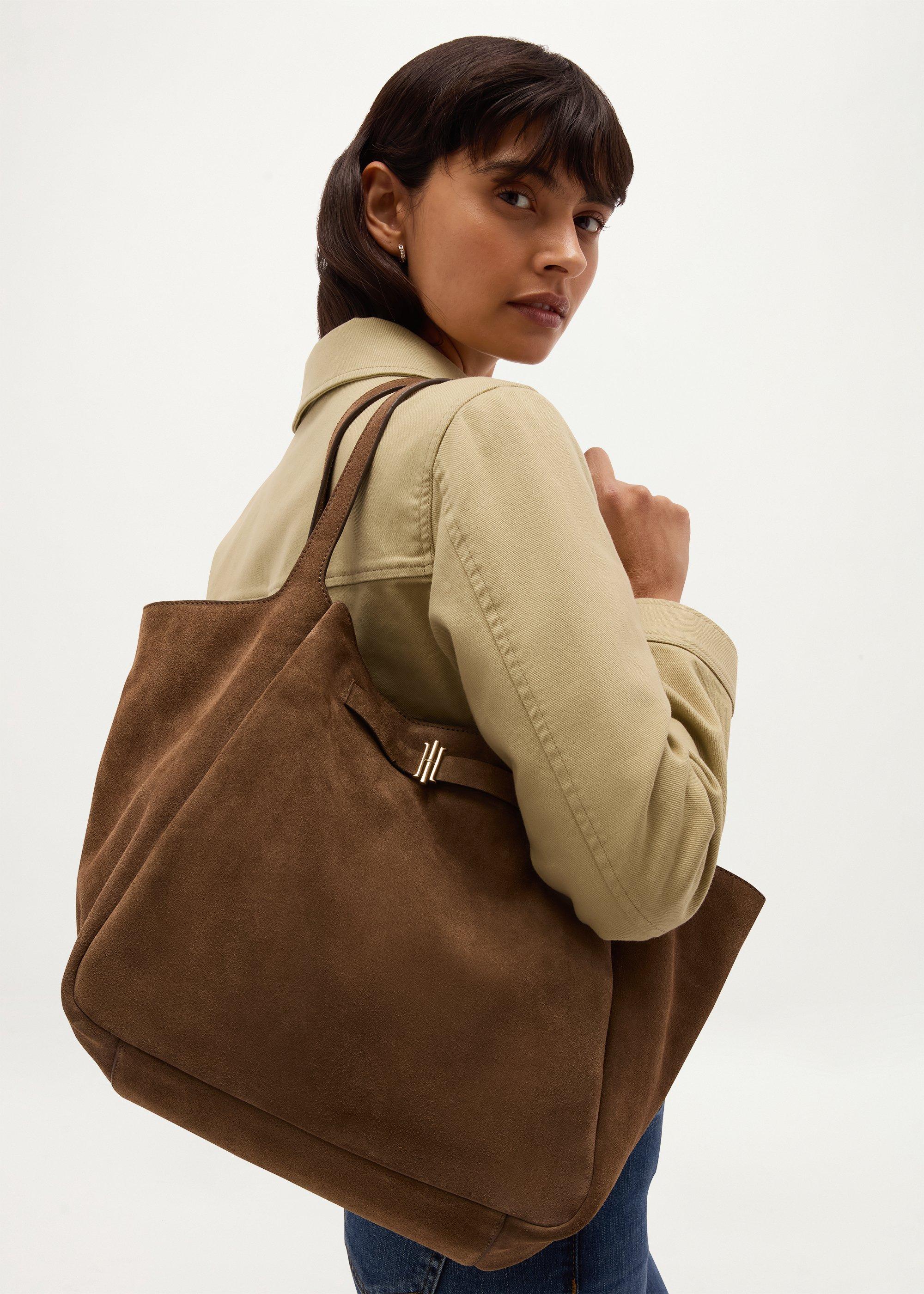 Myla Suede Tote, Olive, hi-res