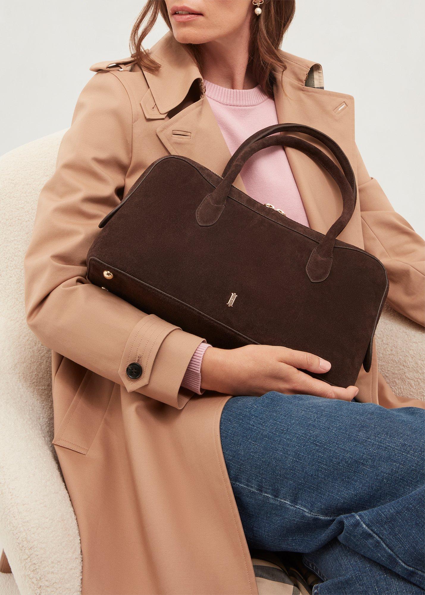 Florence Suede Shoulder Bag, Alder Brown, hi-res